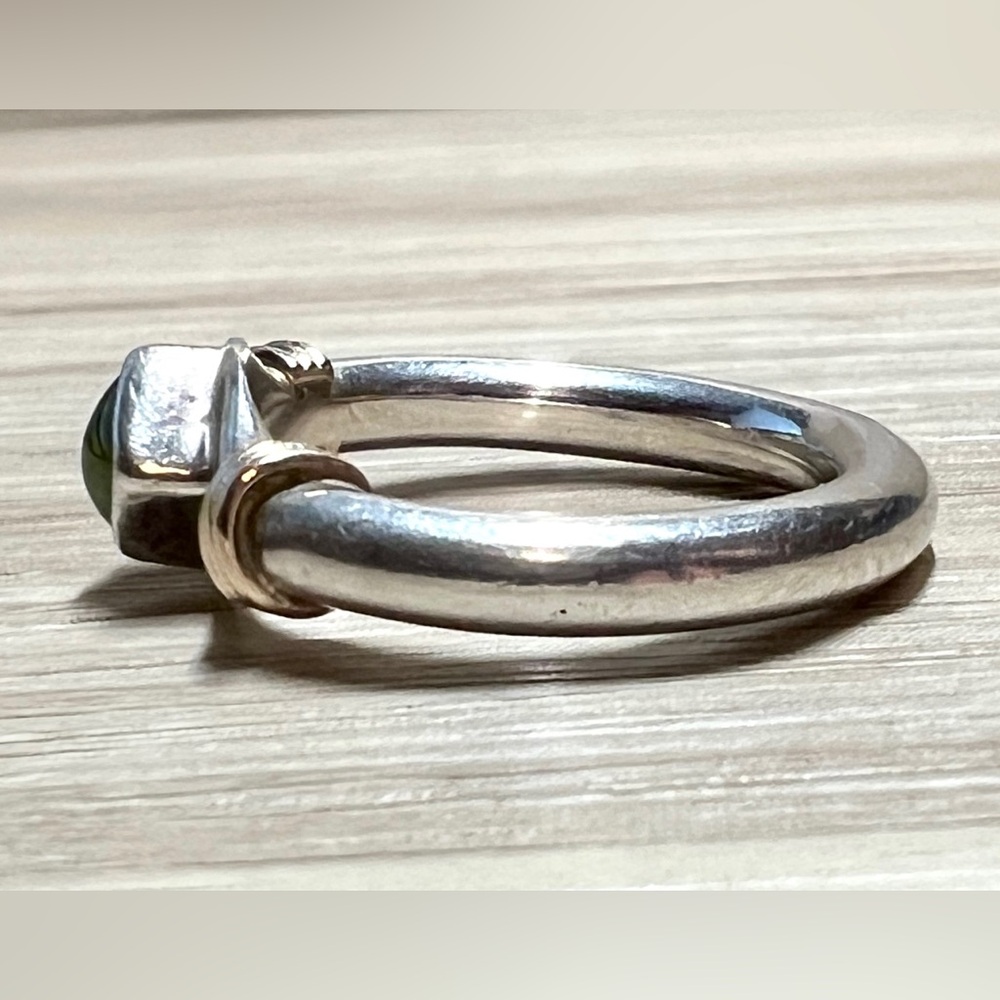 Vintage Handmade Sterling Silver & 14K Gold Peridot Ring, Size 6.75, 5.34g - Picture 3 of 9